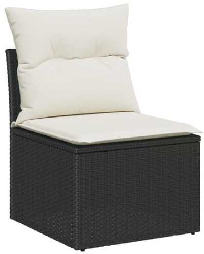 vidaXL Modularer Garten-Sofa-Set aus schwarzem Rattan mit wetterfesten Kissen, verstellbaren Füßen. Stylisches Outdoor-Möbel für die Lounge und den Terrassen-Sitzbereich.