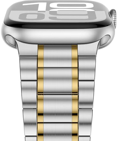 Anlinser Correas Compatible con Correa Apple Watch 42mm 41mm 40mm 38mm, Cinco Eslabones Pulsera de Repuesto Acero Inoxidable Metal para iWatch Serie 10 9 8 7 6 5-1 SE (Oro Plateado)
