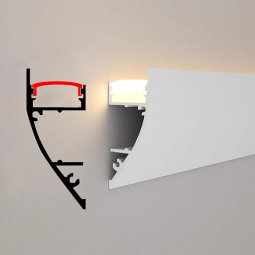 Wire Channels Surface mounted beltline wall wash linear lights, Led strip channels, baseboard lighting trim, Led strip diffuser profiles(2m/6.6ft)