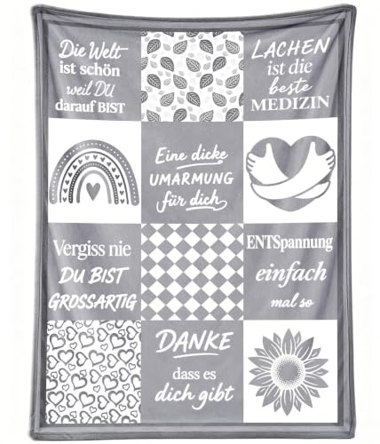 PJLJC Umarmungs-Decke 130x150 cm Grau - Flauschige Kuscheldecke mit Deutschen Sinnsprüchen Weihnachten & Geburtstag