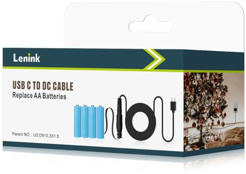Lenink Type C to DC Power Supply Cable for AA Batteries, Replace 3/4AA Batteries, Transfer Battery Powered Device to USB C (1.8m, Black)