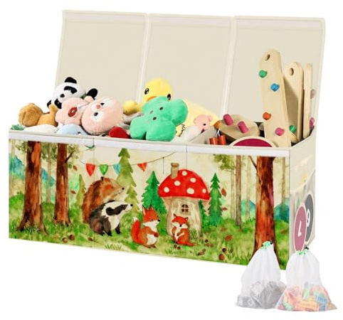 HEYCOOK Aufbewahrungsbox mit Deckel | 130 L, 99 x 34 x 39 cm | Extra Groß Aufbewahrungsbox Kinder - Faltbar Spielzeug Aufbewahrung mit Griffen Trennwand Aufbewahrungsbox (Beige)