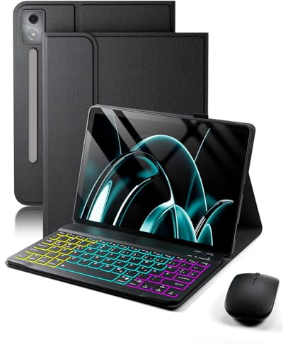 für Lenovo Idea Tab Pro 12.7 Zoll (2025) Hülle mit Kabelloses Bluetooth Deutsch (QWERTZ) Beleuchtete Farbige Tastatur und Maus,Farbige Hintergrundbeleuchtung Magnetisch Abnehmbar,Backlit Keyboard Case