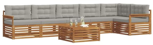 vidaXL Outdoor-Sofagarnitur mit Kissen 7 pcs Natürlich und Hellgrau, Gartenbank, modernes Ecksofa, strapazierfähige Sitzmöbel, Lounge für Terrasse, stylischer Komfort