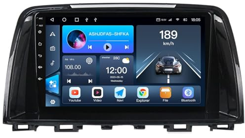 Car Stereo Radio for Mazda 6 III 2012-2017 Android 15 Head Unit with Wireless Carplay Android Auto, 9 inch Touch Screen Bluetooth WiFi GPS FM Backup Camera(4-Core(1G+32G))