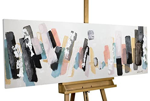 KunstLoft Leinwandbild | 100% HANDGEMALT | 150x50cm | Gemälde 'Individualismus' | Abstrakt | Grau Beige | Wandbild Wohnzimmer