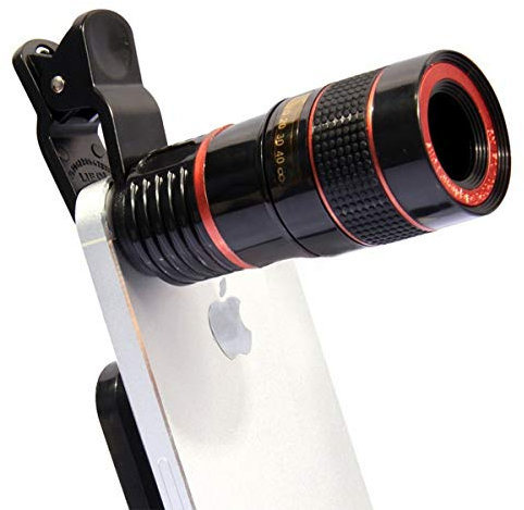 Luxtech Phone Camera Lens Kit 8X Zoom Telephoto Telescope Lens + Universal Handle Shell Clip + Wipe Mirror Cloth + Bag Compatible with iPad iPhone and All Smartphones (Black)