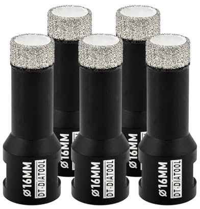 DT-DIATOOL Broca de Diamante 5 Piezas 16mm para Perforación en Seco Azulejo Porcelana Mármol Cerámica Granito