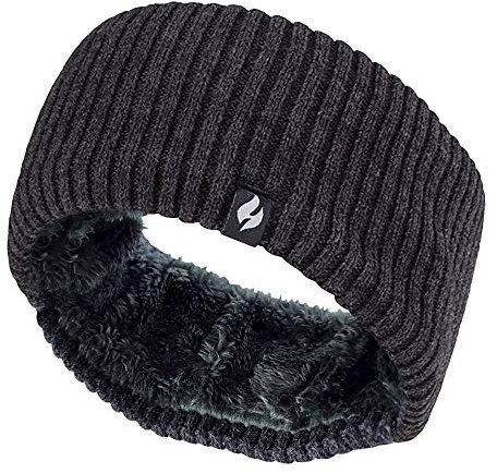 Heat Holders - Damen outdoor gestrickt strick thermo winter stirnband mit innen fleece (One Size, Geripptes Dunkelgrau)