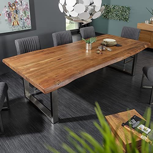 invicta INTERIOR Massiver Baumstamm Esstisch Mammut Nature 240cm Akazie 6cm Tischplatte Edelstahlbeine Holztisch Konferenztisch