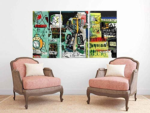 DDSDA Basquiat Jean 3-Teilig auf Leinwand, XXL 3 Teilig Bilder Wandbild Vlies - Leinwand Kunstdruck auf Wandbild Rahmen Wanddekoration mit Rahmen