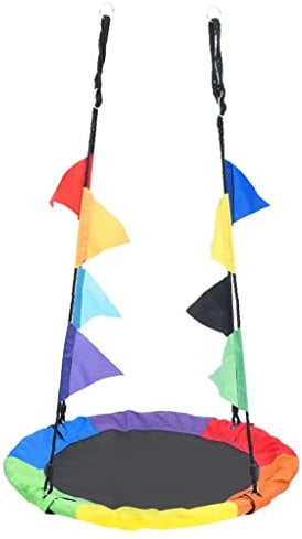 vidaXL Schaukel mit Fahnen Regenbogen Nestschaukel Tellerschaukel Rundschaukel Gartenschaukel Kinderschaukel Hängeschaukel Baumschaukel 100cm
