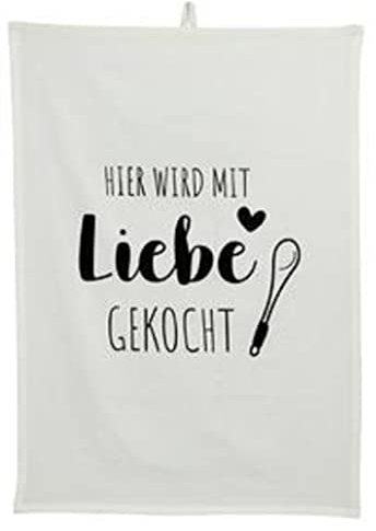 Cepewa - 45408 - Geschirrtuch, Weiss, Hier Wird mit Liebe gekocht, Baumwolle, 50cm x 70cm