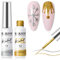 RARJSM Nail Art Liner Gel Polish Glitter Silver and Gold 2PCS Set Soak off Curing Requires 8ml Build in Thin Brush for Home Salon Diy Nail Decoration