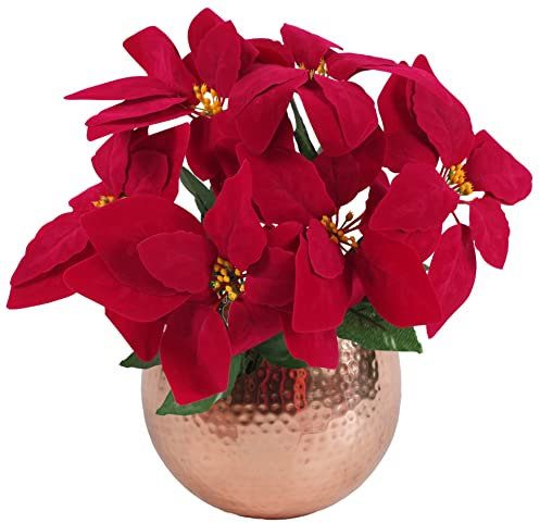 Leaf Artificial Christmas Xmas Red Poinsettia 40cm Houseplant in Pot, Silk, Copper Straight Edge