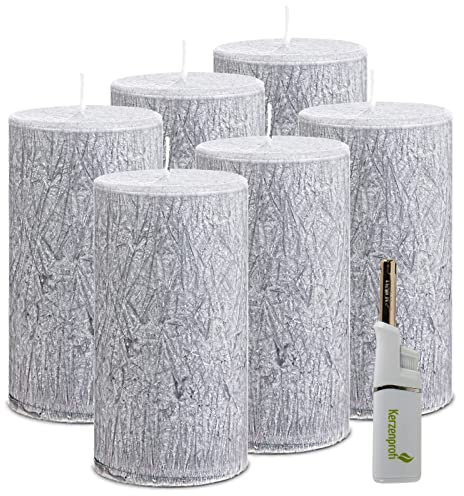 Bundle: Hochwertige Rustikale Stumpenkerzen aus Purem Olivenwachs – Handgegossen & Handmade von Wenzel – Vegan, Nachhaltig & Plastikfrei für gemütliche Atmosphäre (130/60 cm, Anthrazit)