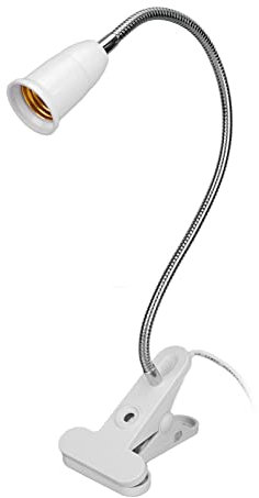 E27 Klemmlampe Bettlampe, Klemmleuchte mit 300mm Flexibel Verstellbarem Schwanenhals, LED Klemmleuchte Tischlampe Lampenfassung mit 220cm Kabel und Schalter für Pflanzenlampe, Wärmelampe(EU-Stecker)