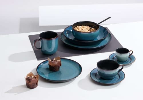 Ritzenhoff & Breker Bali Speiseteller 6er Set, 28 cm, Runde Teller mit braunem Rand, Skandinavisches Design mit Reaktivglasur, Steinzeug, Blau