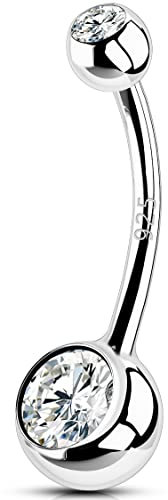 OUFER 14G Bauchnabelpiercing Lang Echt Silber 925 14mm Stablänge Piercing Bauchnabel CZ Kugeln Belly Button Piercing Navel Bars Nabelring Frau Mann Schmuck
