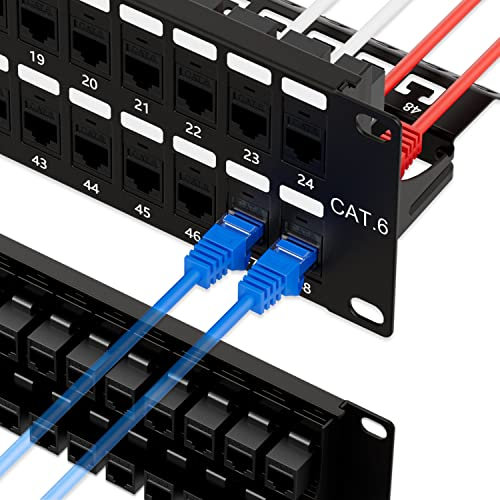 iwillink Panneau de brassage 10 Gbit/s 48 ports, coupleur RJ45 Cat6, panneau de brassage 2U UTP de 48,3 cm avec barre arrière, montage mural ou rack, compatible avec câblage Cat5, Cat5e, Cat6