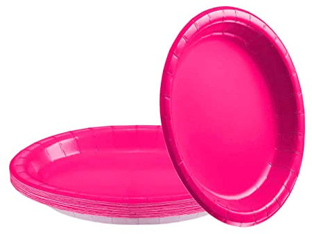 YAAVAAW 16P Hot Pink Paper Plates Party Supplies,7'' Round Dessert Plate Dinner Luncheon Disposable Tableware Creative DIY Solid Color for Kids Adult Birthday,BBQ,Picnic, Rose