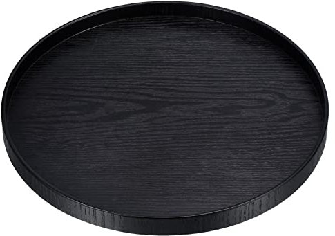 PATIKIL Wood Serving Tray 12 Inch, Round Decorative Platter for Home Decor Kitchen Table Candle Holder, Black