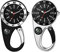 JewelryWe Karabineruhr Taschenuhr mit Karabiner Kompass - 2pcs Silber/Schwarz Clip On Uhr mit Leuchtenden Zeiger Kompass Analog Quarz Uhr Sportuhr für Ärzte Krankenschwestern Sanitäter Köche