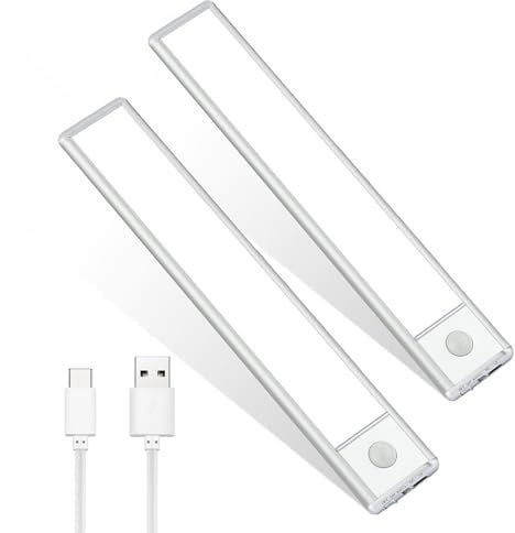 Lerelin Motion Sensor Lights Indoor, LED Cabinet Light USB Rechargeable, Stick-on Kitchen Stairs Hallway Security Lights Outdoor Motion Sensor for Kitchen, Wardrobe, Garage, Stairs, Bedroom(2pcs