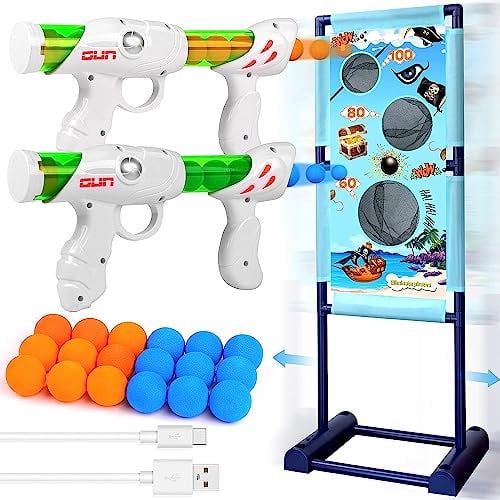 M&LD Moving Shooting Games for Kids with 2 Popper Guns 18 Foam Balls Outdoor Garden Stocking Fillers Kids for Boys Toys Age 5 6 7 8 9 10