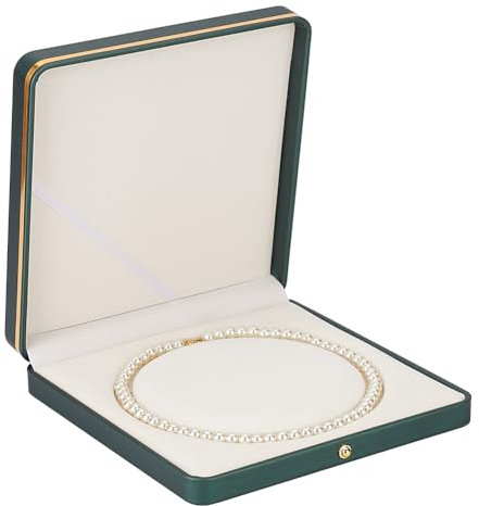 FINGERINSPIRE 19cm Quadrat PU Leder Perlenkette Box Luxus Soft Touch Claimond Veins Futter Halskette Box Schmuck Lagerung Geschenk Fall dunkelgrün Hochzeit Schmuck Veranstalter Display Case