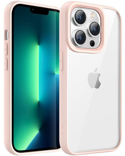 JETech Case for iPhone 13 Pro Max 6.7-Inch, Shockproof Phone Bumper Cover, Solid Color Matte TPU Frame, Anti-Scratch Clear Back (Pink)