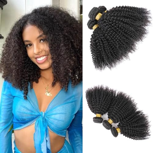 Daimer Mongolian Afro Kinky Curly Bundles Human Hair 4B 4C 12 12 12 Inch | 100% Human Hair Bundles Afro Curly Weave Bundles Unprocessed Virgin Hair Extensions for Black Women Look Natural