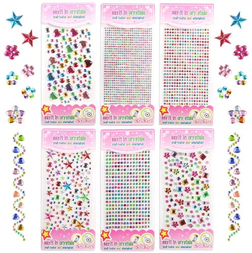 Glitzersteine Selbstklebend, 6 Blatt/2050 Stk Glitzer Strasssteine Edelsteine, Strass Glitter, Bunt Schmucksteine Gesicht Aufkleber zum Aufkleben für Schminke Nägel Karten Fotorahmen DIY Handwerke