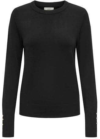 JDY Damen Strickpullover Rundhals Knopfdetails Knit Fit Langarm stilvoll bequem, Farben:Schwarz-2, Größe:S