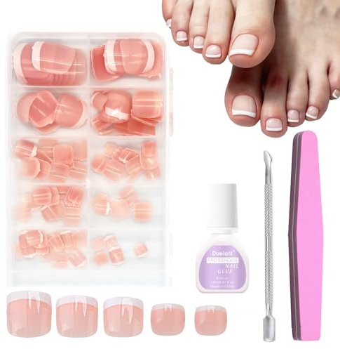 French Toenails - Press On Toenails - 120PCS Short Square Toe Nail Press on Nail Kit - Full Cover Glue On Fake Toe Nails - Acrylic Stick on Toenails French Tip for Women