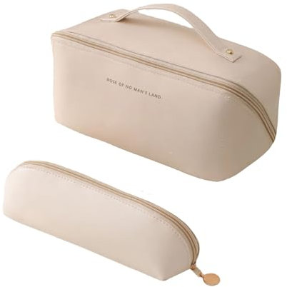 Reise Kosmetiktasche mit Großem Fassungsvermögen, Make Up Tasche mit Pinseltasche, Kosmetiktasche Damen, PU Leder Schminktasche, Make Up Organizer Tasche für Den Täglichen Gebrauch Oder Auf Reisen