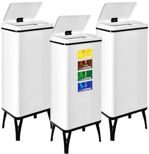 WELL HOME MOBILIARIO & DECORACIÓN 3 poubelles intelligentes de 60 l c/u, hauteur : 95,5 (x 35,5 x 26), blanc avec étiquettes magnétiques
