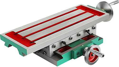 ERnonde Mesa en cruz, 52 x 28 x 10 cm, de metal, mini mesa de fresado de 2 ejes, mesa de coordenadas XY para taladro de columna, mandíbulas anchas, rojo y verde