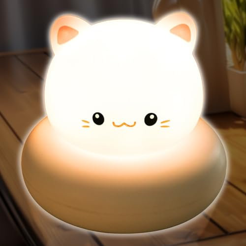 Vaileal Nachtlicht Kinder, Nachtlicht Baby Silikon, Weißes Katzen-Touch-LED-Licht, Baby Dimmbares Nachtlicht, Sanftes Licht, Helligkeit einstellbar, Geschenke für Kinderzimmer Mädchen Junge