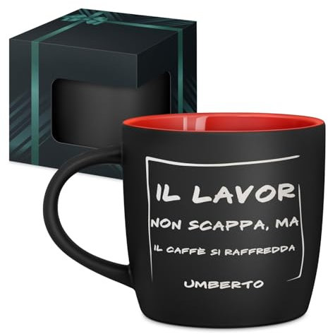 Maverton Tazza da caffè macchiato o tè in ceramica - 400 ml - Incisione personalizzata - Tazze con manico per bevande per Lui - Bicchiere da colazione per compleanno uomo - Interno rosso - classico