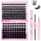 Fadlash Kit Pestañas Postizas Individuales 0.07 D 8-16mm 100D+200D DIY Pestañas Kit de Extensión De Pestañas de Pegamento y Sellado Pinzas Racimo Suaves Pestañas para Diy en Casa