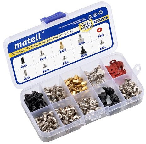 matell 228PCS Computer PC Spacer Screws Assortment Kit，Hard Drive Computer Case Motherboard Fan Power Graphics Chassis, CD-ROM, ATX Case， Power Card ，PC Installation & Repair