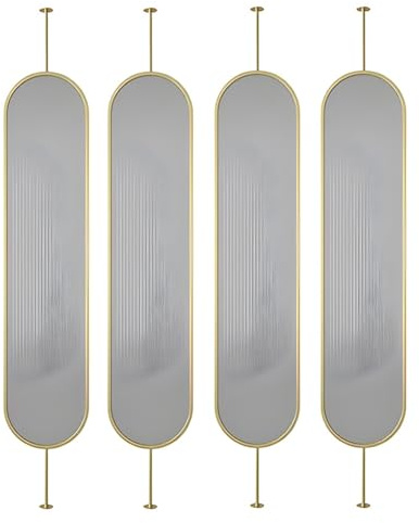 zktoermn Moderner Raumteiler, Privacy Dekoration Separatoren mit Glas, Freistehende Raum Trennwand Trennwände, für Schlafzimmer, Wohnzimmer, Badezimmer(Gold-4pcs,170x45cm/66.9x11.8in)