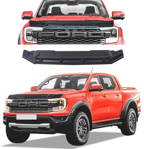 JHCHAN Motorhaubenschutz für Ford Ranger T9 Raptor Wildtrak X Wildtrak Platinum XL XLT Limited Tremor 2023 2024 2025, ABS Steinschlagschutz Insekten Deflektor