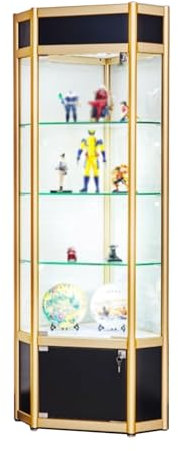 YFWOKSL Vitrine, Vitrinen aus gehärtetem Glas für Sammlerstücke, schwarz-goldene Vitrinen mit Deko und Organizer an der Unterseite, großer Eckschrank mit 4 Ebenen (180 x 40 x 40 cm)