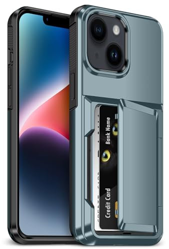 Vofolen for iPhone 14 Case with Card Holder [3 Cards] Heavy Duty Shockproof Protective Military Drop Protection Hard Back Flip Rugged Wallet Cases for iPhone 14 Phone Case-Navy