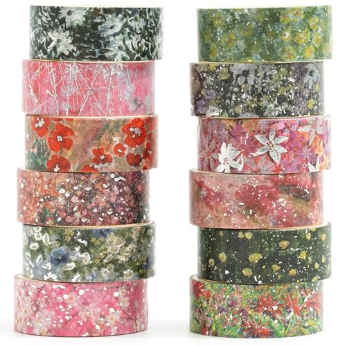 Songdao 12 rouleaux Fleur Washi Tape Set Floral Ruban Adhésif Papier Décoratif Masking Tape pour Scrapbooking Artisanat de Bricolage (fleur rose)
