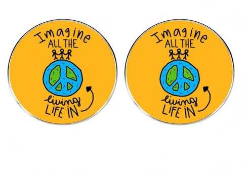 2 Anstecknadeln aus Emaille, englischer Spruch Imagine All the People Living in Peace Leben, Anstecknadel, Friedens-Symbol, Legierung, 2 Stück, 3cm(1.2), Metall, Kein Edelstein