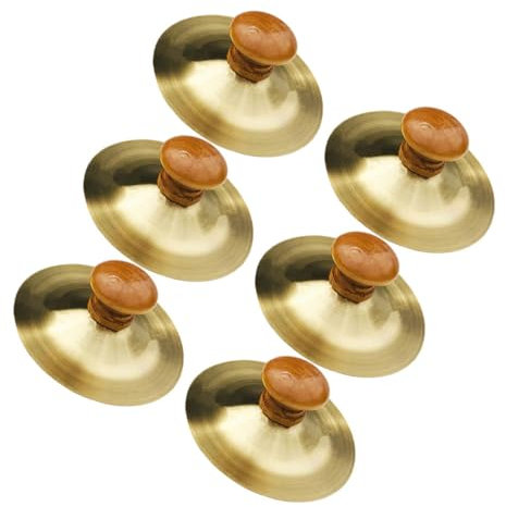 TOYANDONA 6piezas Cymbales De Mano con Mangos De Madera Mini Instrumentos De Percusión Metálicos para Danza del Vientre y Música Orff para Niño Niña y Adultos