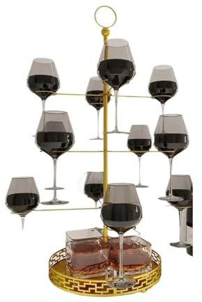 Champagne Tower Cocktail Tree Stand, Wine Glass Display With Tray, 3 Tier -12 Holders Champagne Tower Stand For Cocktails(Gold)